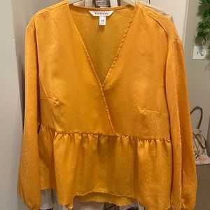 POPSUGAR Golden Mustard V-Neck Peplum Blouse